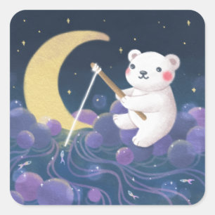 Polar Bear's Dream Fantasy Illustration Square Sticker