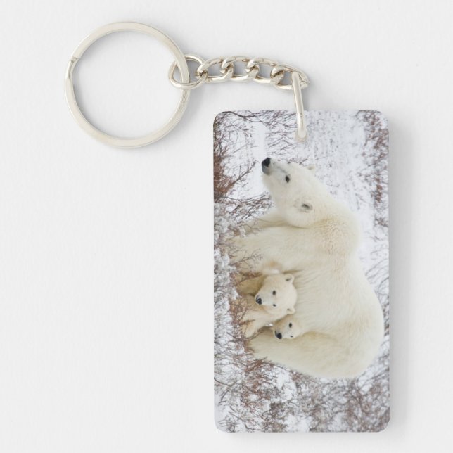 Polar Bears female and Two cubs Key Ring (Front)