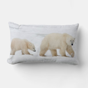 Polar Bears female and Two cubs Lumbar Cushion