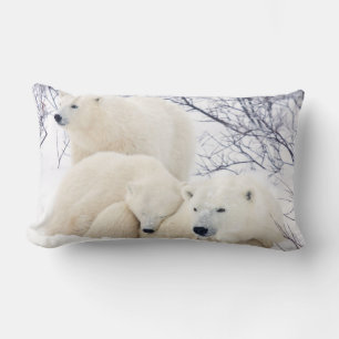 Polar Bears female and Two cubs Lumbar Cushion
