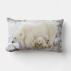 Polar Bears female and Two cubs Lumbar Cushion