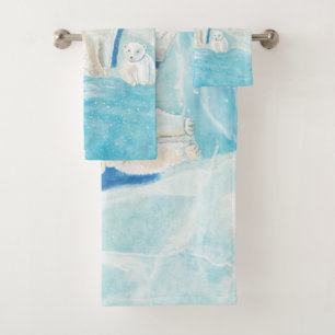 Polar Bears Illustration   Bath Towel Set