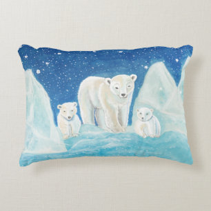 Polar Bears Illustration   Decorative Cushion