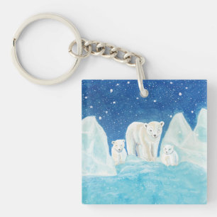 Polar Bears Illustration Key Ring