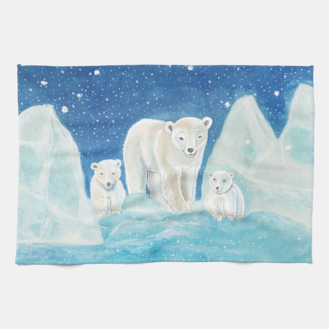 Polar Bears Illustration   Tea Towel (Horizontal)