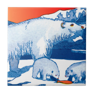Polar Bears in Blue and Red Ceramic Tile