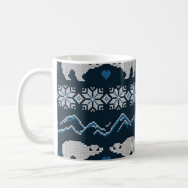 Polar Bears Knitted Winter Pattern Coffee Mug (Left)