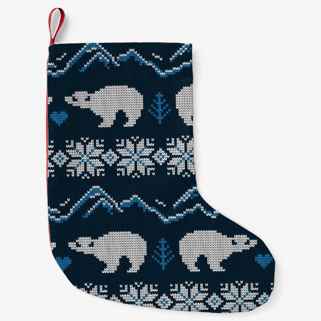 Polar Bears Knitted Winter Pattern Small Christmas Stocking (Front)