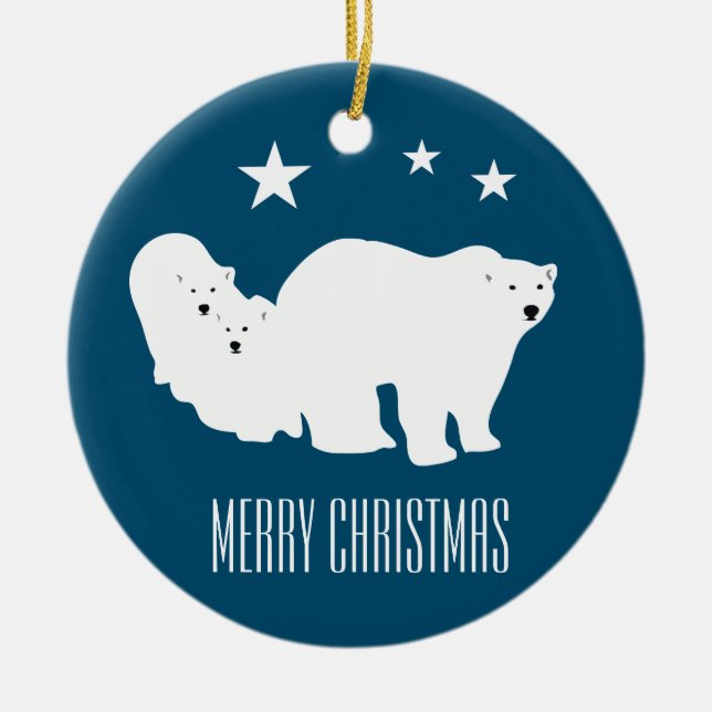 Polar Bears Merry Christmas Ornament Decoration (Front)