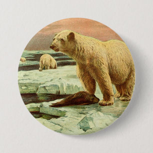 polar bears on glaciers Vintage 1900s art drawing 7.5 Cm Round Badge