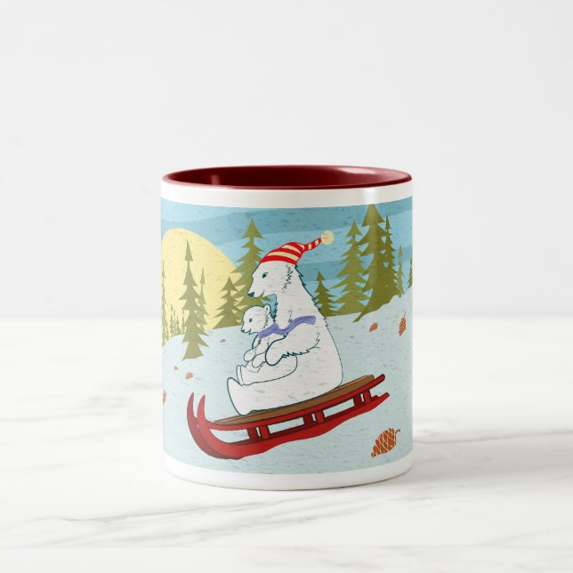 Polar bears on sled Two-Tone coffee mug (Center)