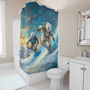Polar Bears on Snowboards Design By Rich AMeN Gill Shower Curtain