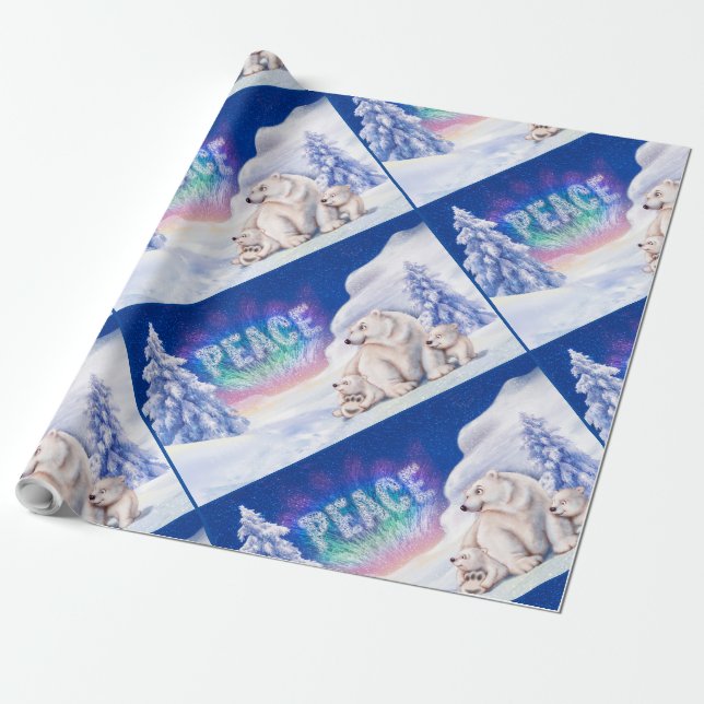 Polar bears PEACE Christmas wrapping paper (Unrolled)