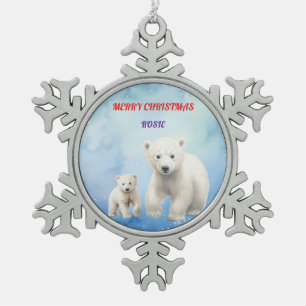 POLAR BEAR'S PEWTER SNOWFLAKE ORNAMENT