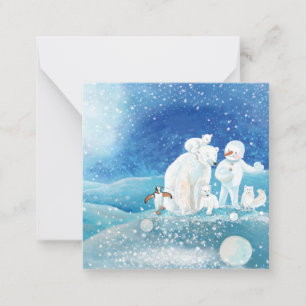 Polar Bears, Polar Fox, Emperor penguin & Snowman  Card