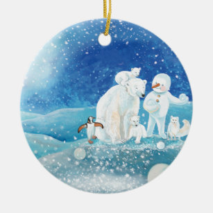 Polar Bears, Polar Fox, Emperor penguin & Snowman  Ceramic Ornament