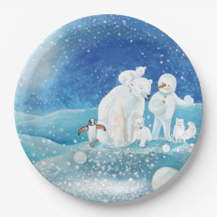 Polar Bears, Polar Fox, Emperor penguin & Snowman  Paper Plate