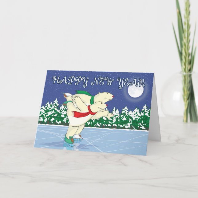 Polar Bears Skating Holiday Card (Front)