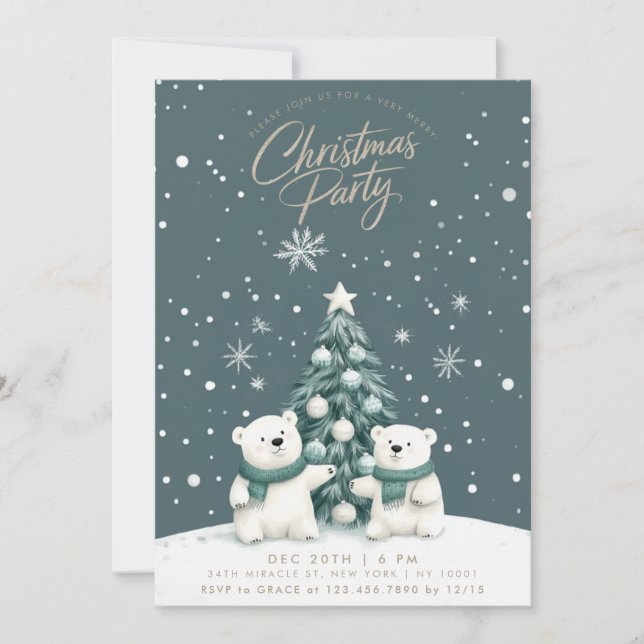 Polar Bears Snow Christmas Party Invitation (Front)
