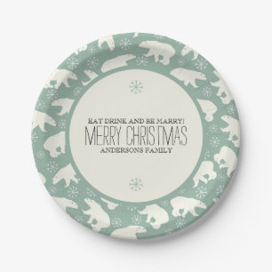 Polar Bears & Snowflakes Christmas Template Paper Plate