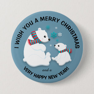 Polar Bears Snowflakes Merry Christmas Button