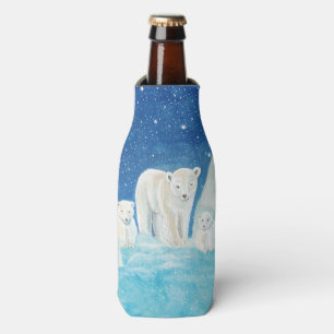 Polar Bears & Snowy Landscape Illustration   Bottle Cooler
