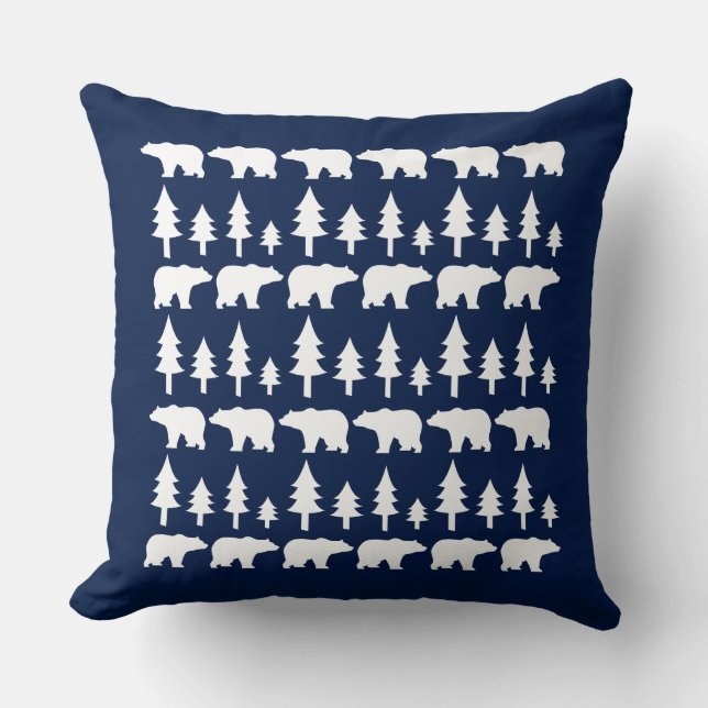POLAR BEARS & TREES Christmas Vintage Throw Pillow (Front)