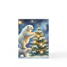 Polar Bears Under Starry Night Christmas Card