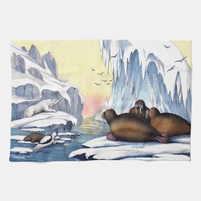 Polar Bears, Walrus, And Seals Tea Towel (Horizontal)