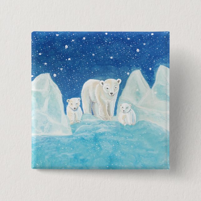 Polar Bears & Winter Landscape 15 Cm Square Badge (Front)