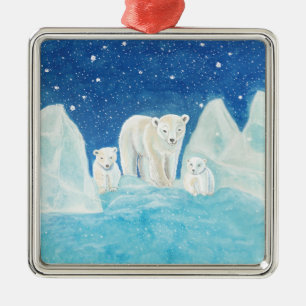 Polar Bears & Winter Landscape Metal Ornament
