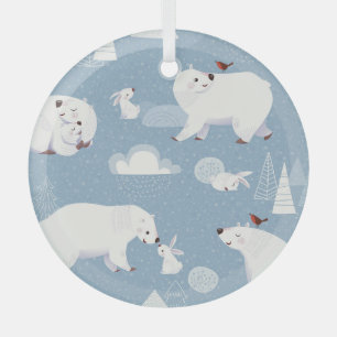 Polar Bears Winter Vintage Glass Tree Decoration
