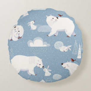 Polar Bears Winter Vintage Round Cushion