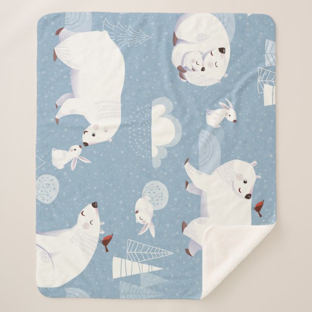 Polar Bears Winter Vintage Sherpa Blanket (Front)