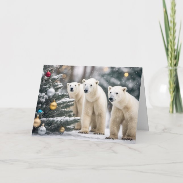 Polar Bears With Christmas Tree Holiday Card (Front)
