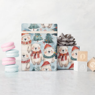 Polar Bears with Hats & Scarves Wrapping Paper