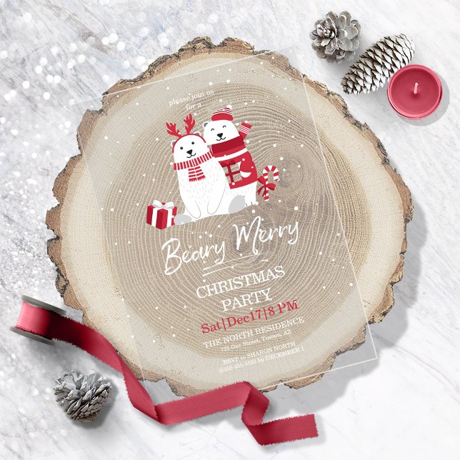 Polar Beary Merry Christmas Party ID851 Acrylic Invitations (Creator Uploaded)
