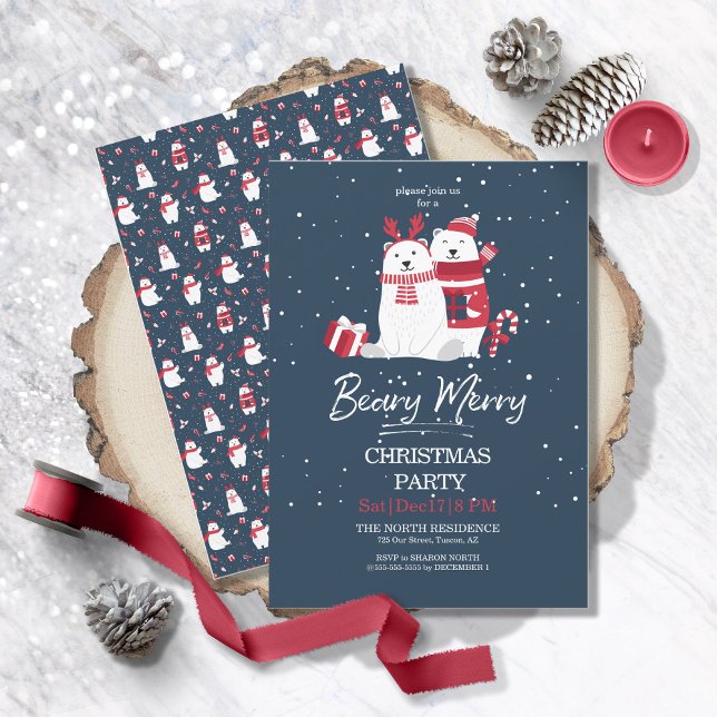 Polar Beary Merry Christmas Party ID851 Invitation (Front/Back In Situ)