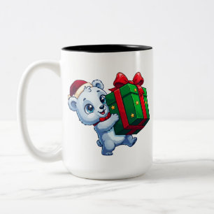 Polar Cub with Christmas Gift Two-Tone Coffee Mug