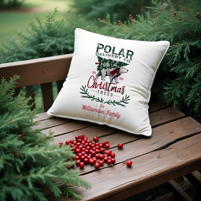 Polar Delivery Co Fresh Cut Christmas Trees Plaid Cushion (Polar Delivery Co Fresh Cut Christmas Trees Plaid Throw Pillow)