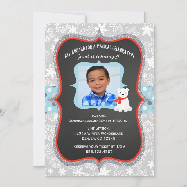Polar Express Boy Photo Birthday Invitation (Front)