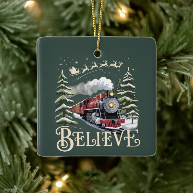 Polar Express Christmas Gift Believe Xmas Winter Ceramic Ornament (Tree)