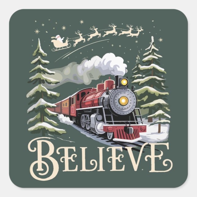 Polar Express Christmas Gift Believe Xmas Winter Square Sticker (Front)
