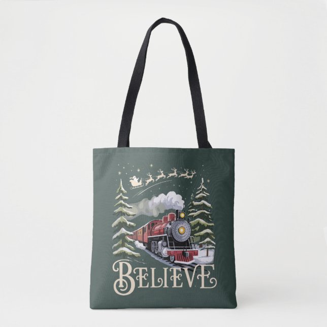 Polar Express Christmas Gift Believe Xmas Winter Tote Bag (Front)