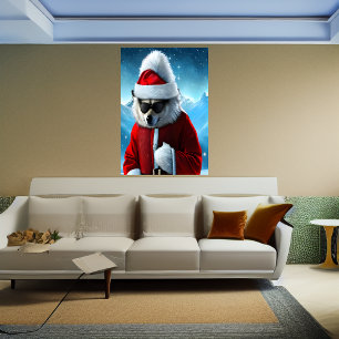 Polar Fox Santa Claus AI Art Poster