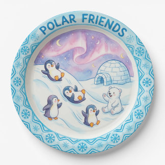 "Polar Friends" Cute Penguins & Polar Bear Plate