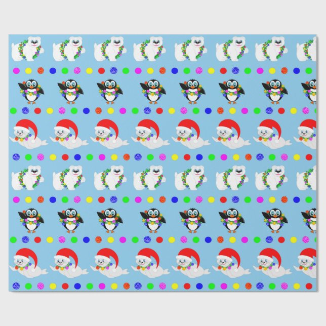 Polar Kids in Rows Wrapping Paper (Flat)