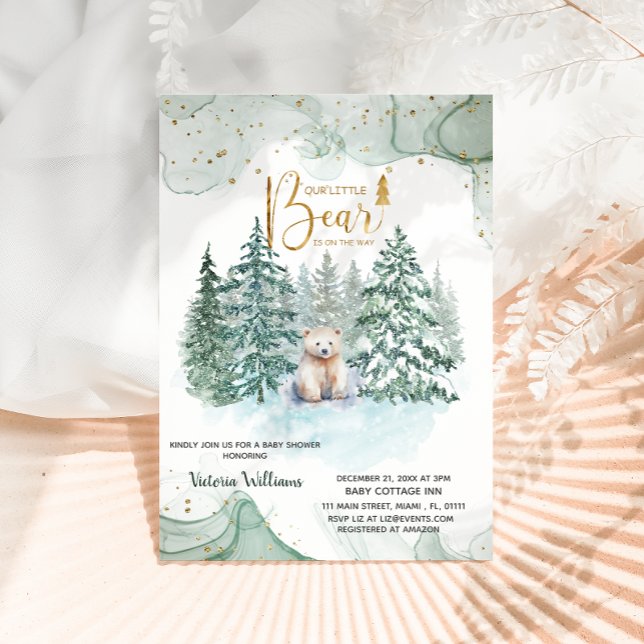 Polar Little Bear is On The Way Cute Baby Shower  Invitation (Creator Uploaded)