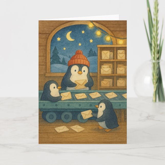 Polar Mail Sorting - Cosy Night Holiday Card (Front)