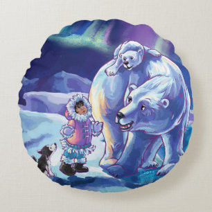 Polar Pals Painting Round Cushion